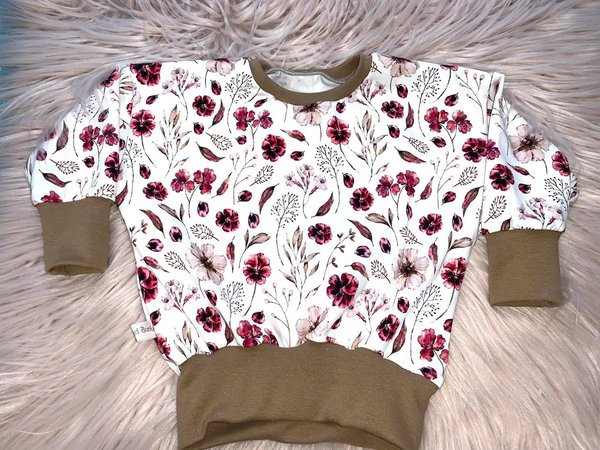 Oversize Sweater Gr. 80, Blumen creme/braun