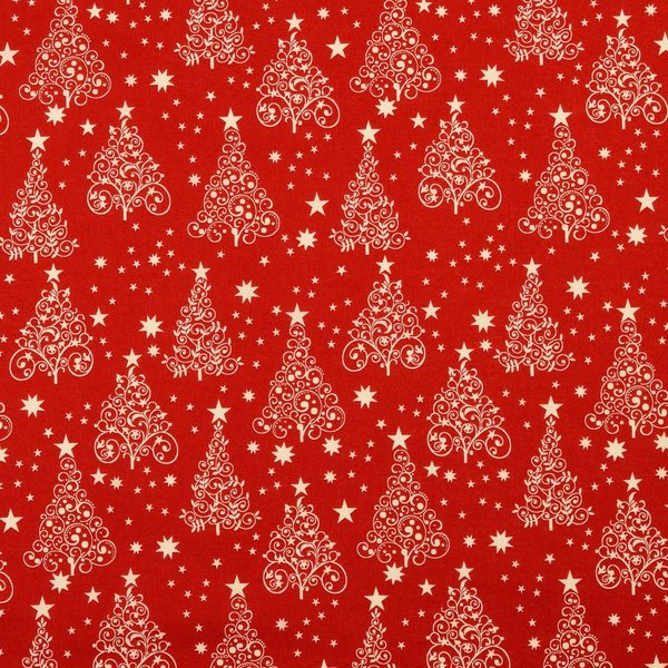Baumwollstoff, Weihnachtsbäume rot #BWM-058